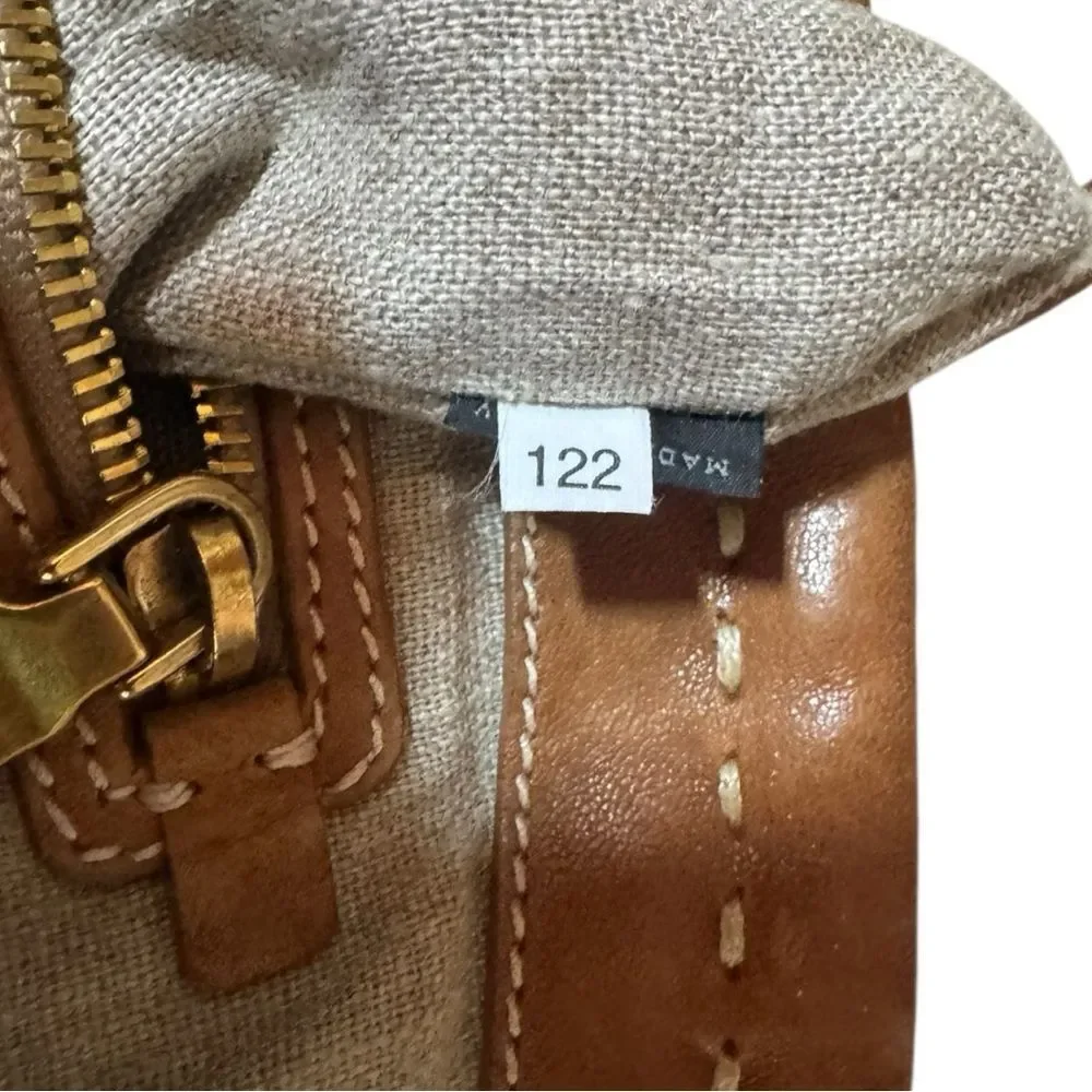 MIU MIU Neutral Straw Woven Large Tote Bag Auth Brown Leather Trim